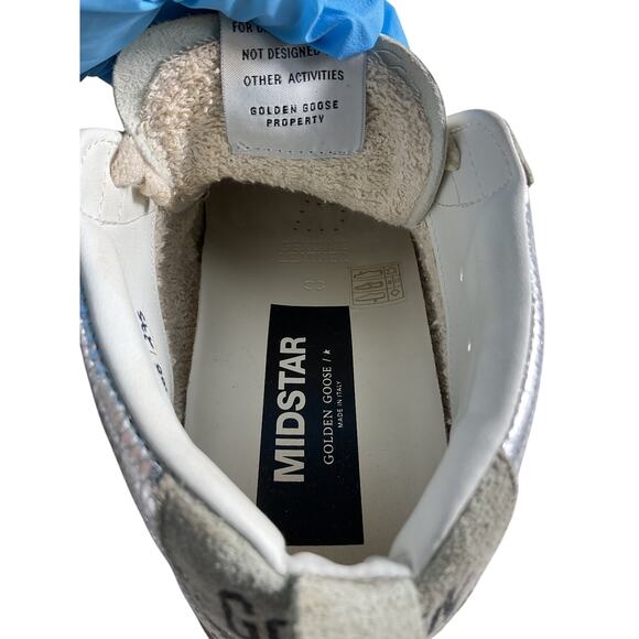 Golden Goose 'Mid Star' Silver Leather Distressed Suede-Trimmed Metallic - Picture 5 of 7